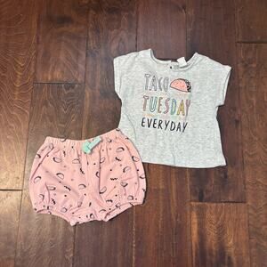 PL Baby By Petit Lem Girl's 6 Months Taco Tuesday Outfit Top Shorts Tacos